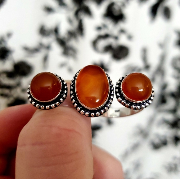 New Yellow Agate Double 925 Silver Knuckle Ring. - Picture 2 of 8